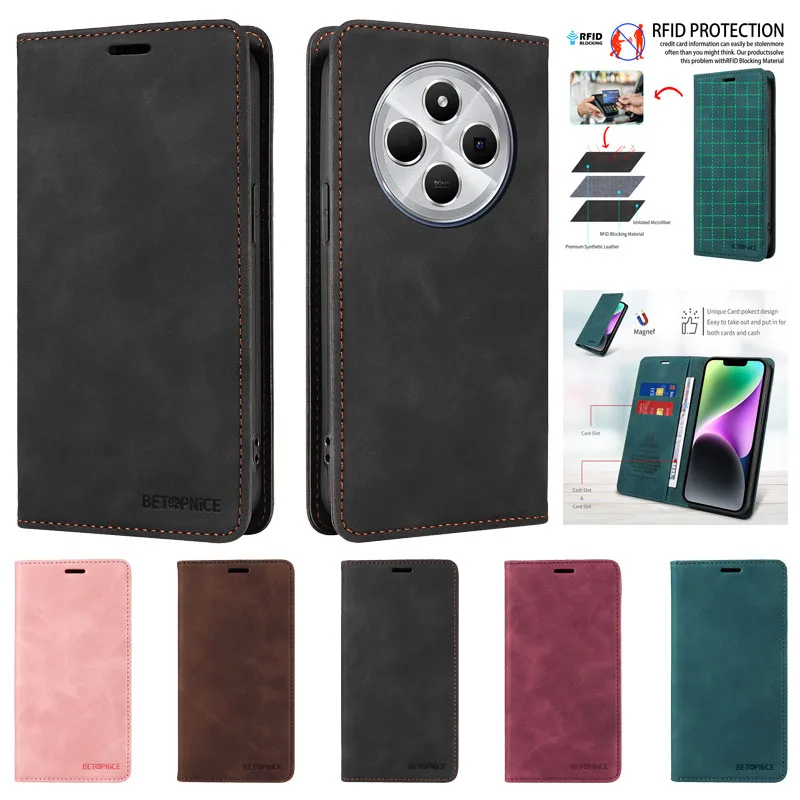 Для Redmi 14 C Магнитный кожаный чехол-кошелек для Xiaomi Poco C75 Чехол телефона 14C 14R A4 A3 Pro