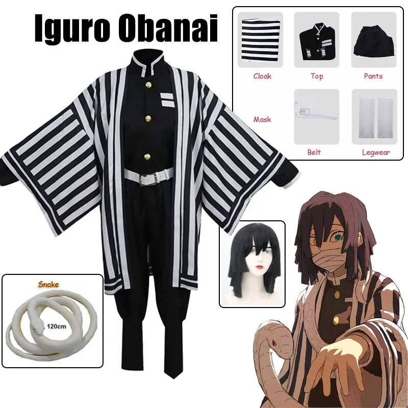 

Anime Demon Slayer cosplay Kimetsu No Yaiba Iguro Obanai Cosplay Wig Costume Halloween Party White Snake Props