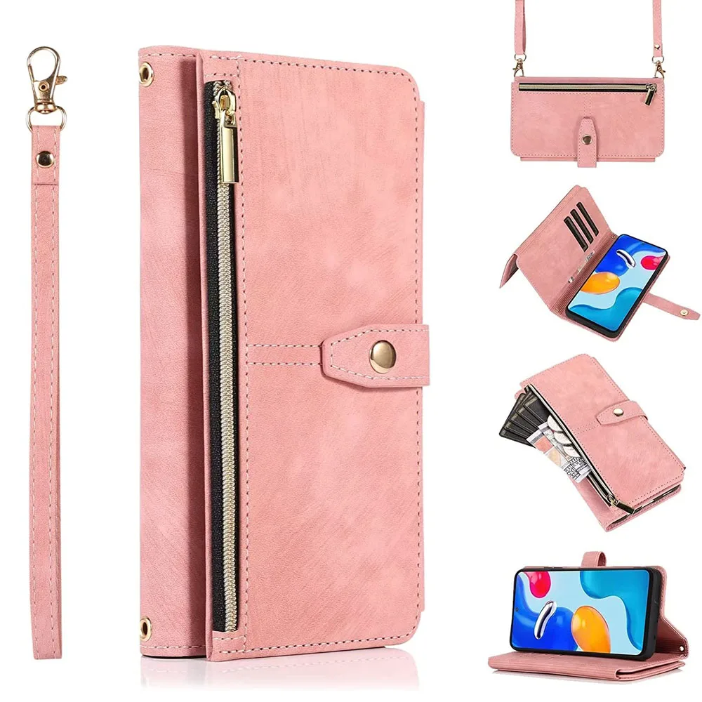 

Crossbody Zipper Wallet Phone Case for Samsung Galaxy S21 S20 FE S22 Plus Note 20 Ultra A53 5G Card Holder Lanyard Leather Cover