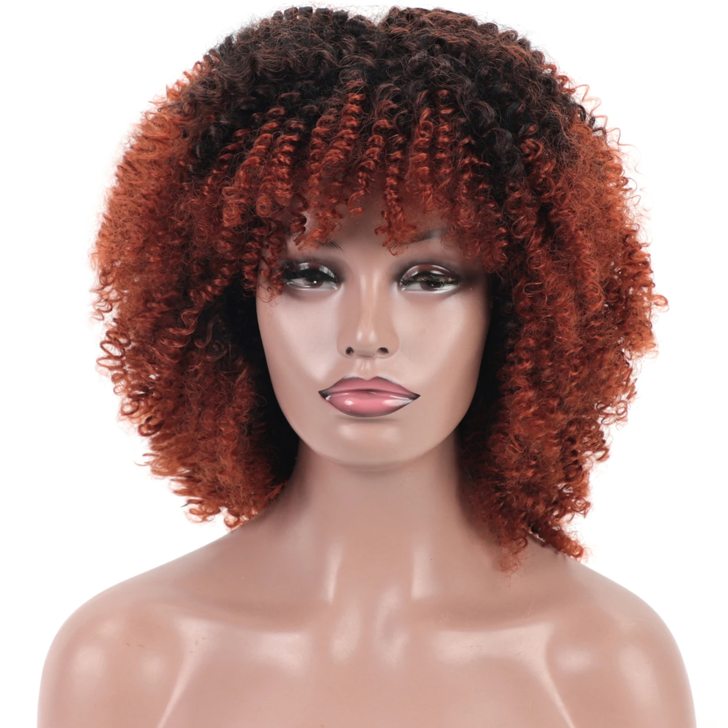 

Синтетические афро кудрявые парики GNIMEGIL с челкой для чернокожих женщин афроамериканский парик темные корни Омбре парики бразильская стриж...