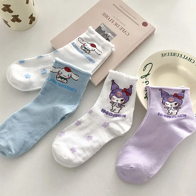 

Kawaii Sanrios Cinnamoroll Kuromi Mid-Tube Socks Cute Anime Students Casual Sports Sox Women Stockings Breathable Cotton Socks