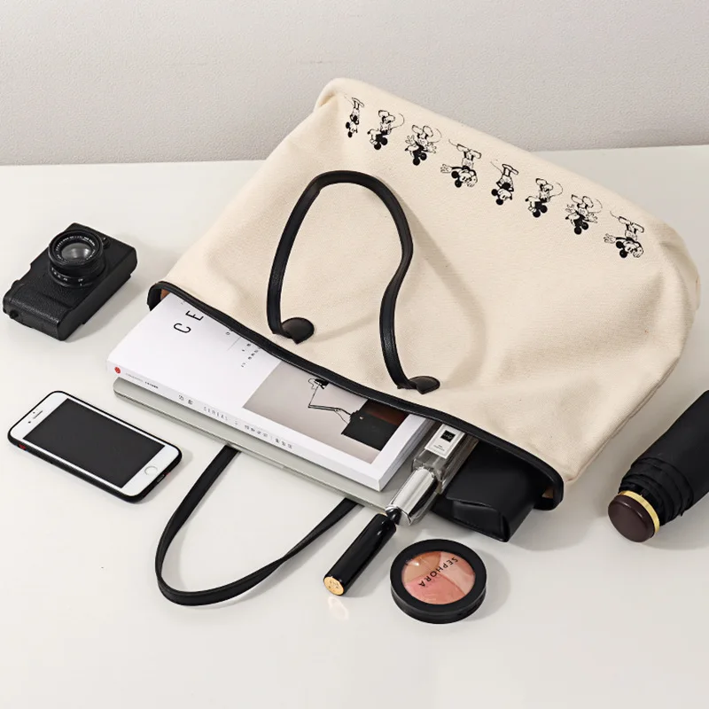 Disney Women's Mickey Toot Women's Bag Large Capacity College Shopping Shoulder Handbag Canvas for Girl