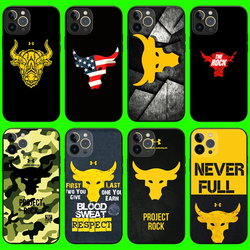 

UA PROJECT ROCK Phone Case for Apple Iphone 11 12 13 Pro Max Mini 7 8 6 6sPlus Xr X Xs SE20 Straight Silicone Lens Protect Cover