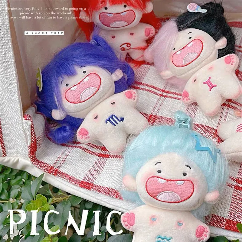 

10cm Cotton Doll 12 Constellations Plush Doll Teeth Missing Naked Doll PP Cotton Anime Face Doll Mini Handmake Toy Pendant