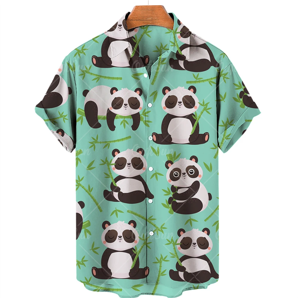 

2022 Summer Unisex Hawaiian Shirt 3d Anime Animal Panda Print Short Sleeve Men's Shirt Cool Top Camicias Retro Casual Shirt 5xl