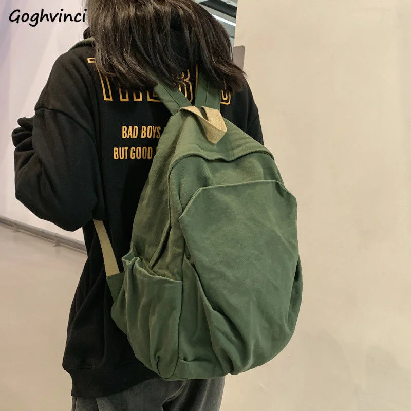 

Backpacks Women Solid Color Zipper School Bag Preppy College Style Canvas Simple Large Capacity All-match Vintage Korean