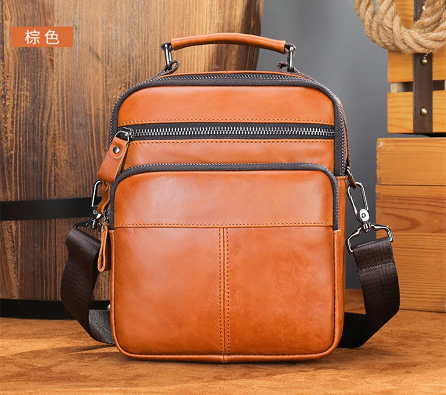 New Genuine Leather Men's Shoulder Bag Casual Multi-Functional Crossbody Bag Male Cow Leather Daily Messenger Bag