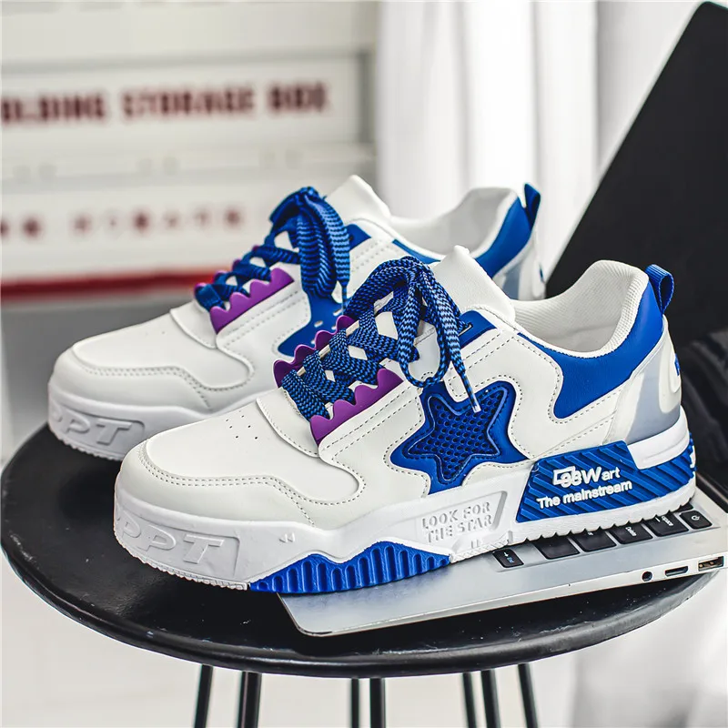 

Fashion Blue Star Lace-up Chunky Sneakers For Men Comfortable Breathable Men Skateboard Shoes Wear-resistant Man Casual Sneakers