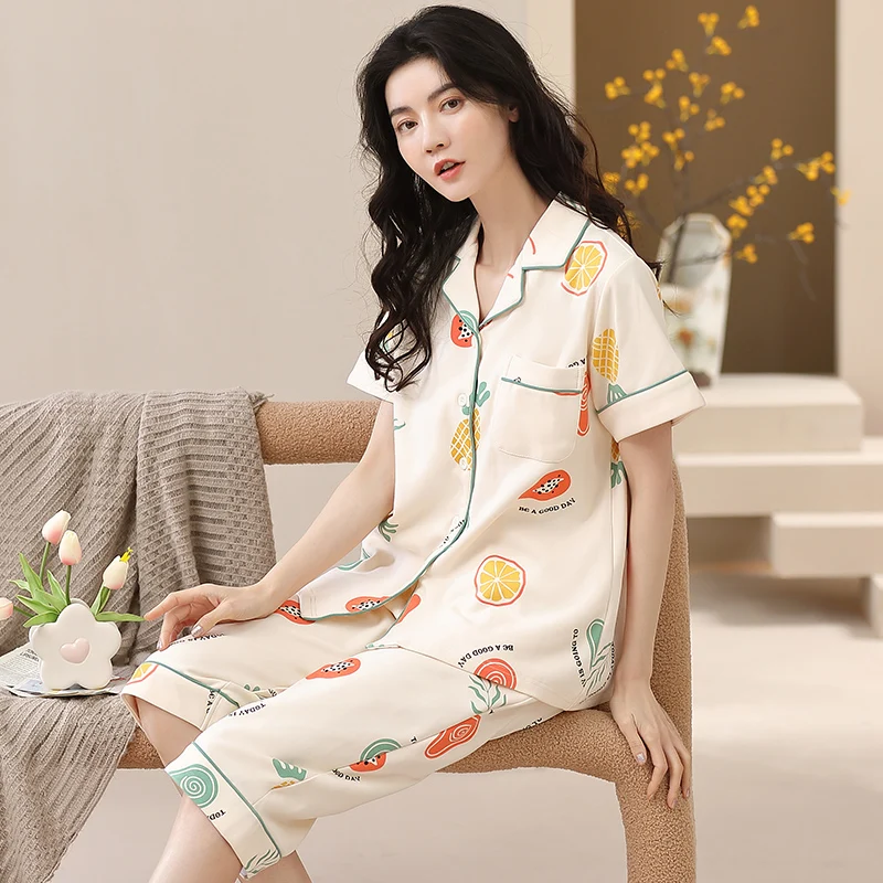 Новая Хлопковая пижама для женщин летняя одежда сна кардиган с коротким рукавом