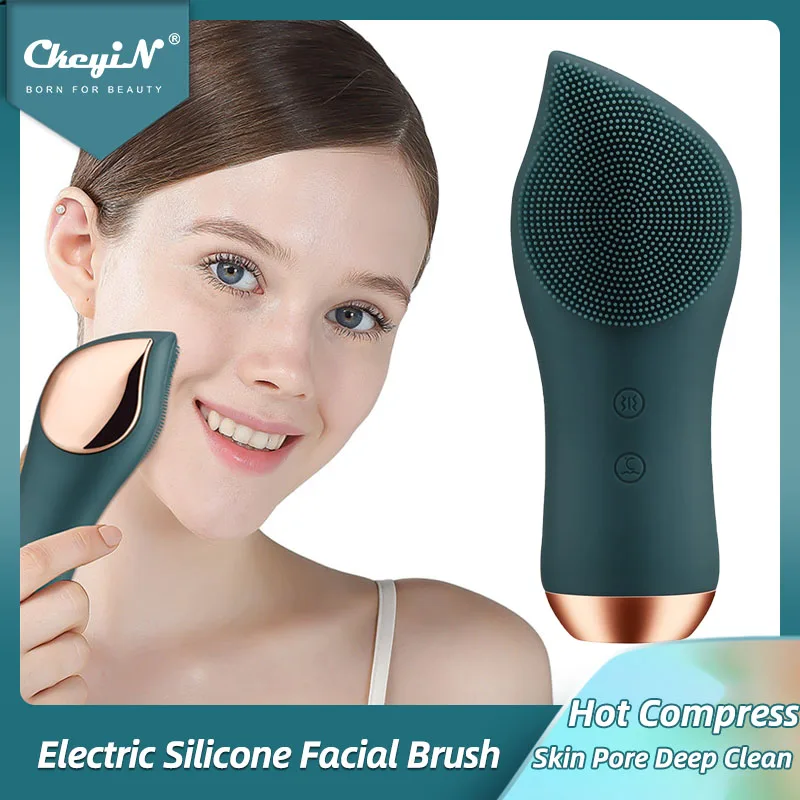 CkeyiN Electric Heating Face Deep Cleaning Massager Ultrasonic Vibration Waterproof Soft Silicone Dirt Remover Pore Cleansing