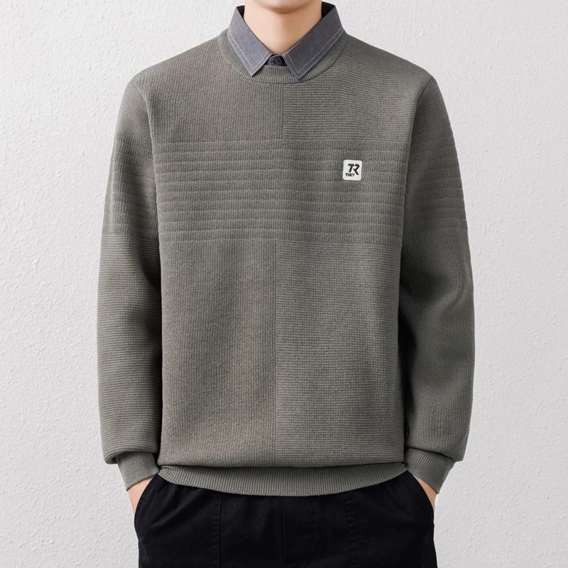 Утолщенный свитер с лацканами мужской приталенный крой теплая внутренняя одежда