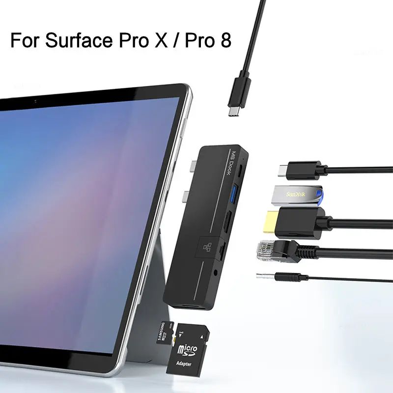 

USB-концентратор HUWEI для Mirosoft Surface Pro 8 Pro X Pro8 ProX, адаптер для док-станции с несколькими портами USB 3,0 на HDMI 4K RJ45 PD, разветвитель