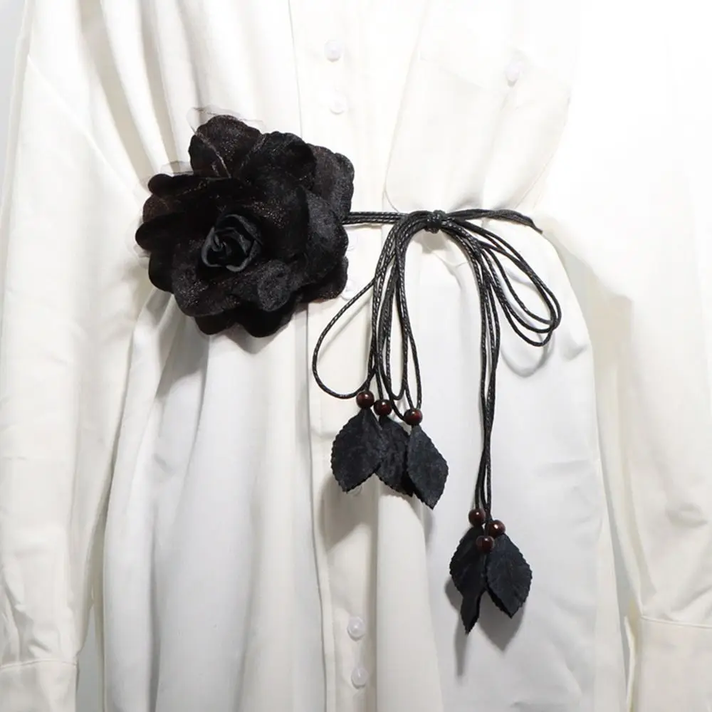 

Fashion Big Flower Decorative Luxury Design Handmade Woven Waist Rope Tie Strap Bohemian Waistband Tassel Braid Belts