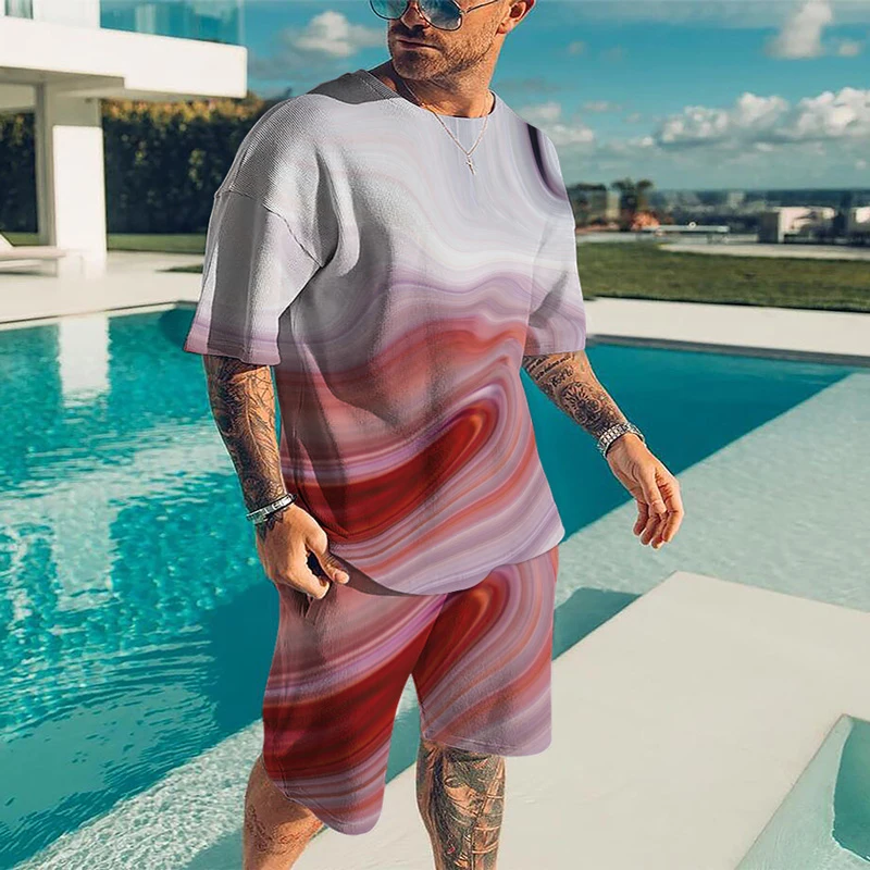 Men's Beach Sets 3D Printing Short Sleeve Shorts Two-piece Abstract Painted T-Shirt Suit Men's and Women's oversized Casual sets