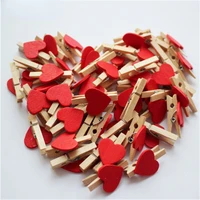 50pcslot red heart love wooden clothes photo paper peg pin mini clothespin postcard clips home wedding decoration stationery