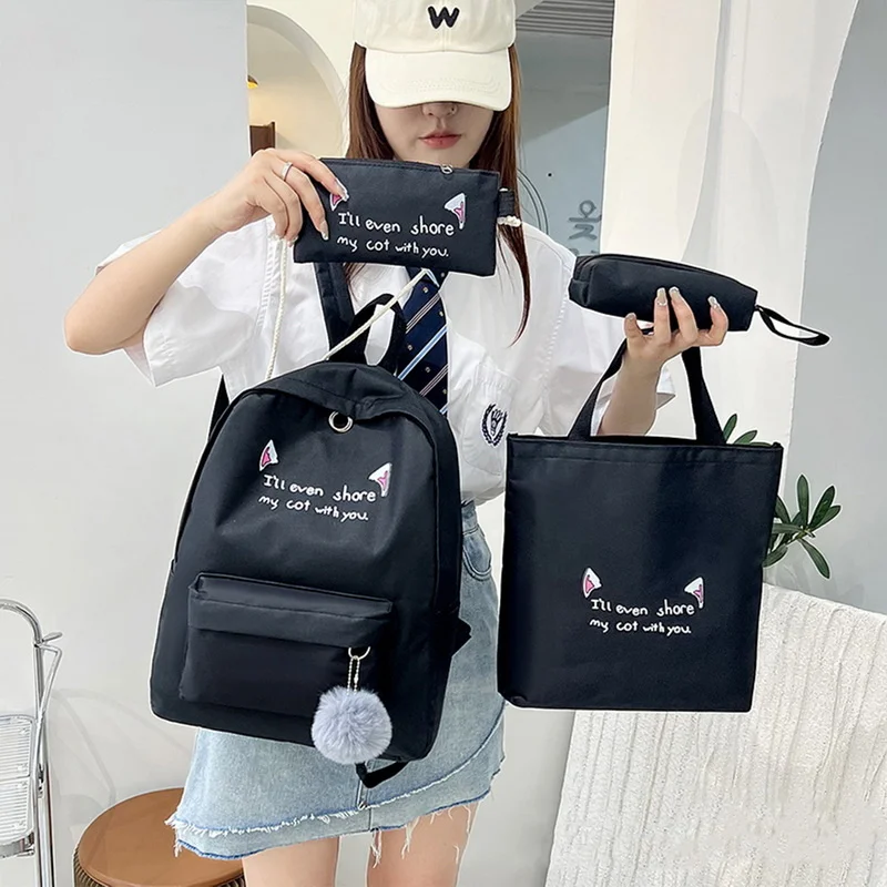 

Fashion Waterproof Student Backpack Nylon Backpack Kawaii Girls Travel Rucksack Women Teens School Bag Cute Black Laptop