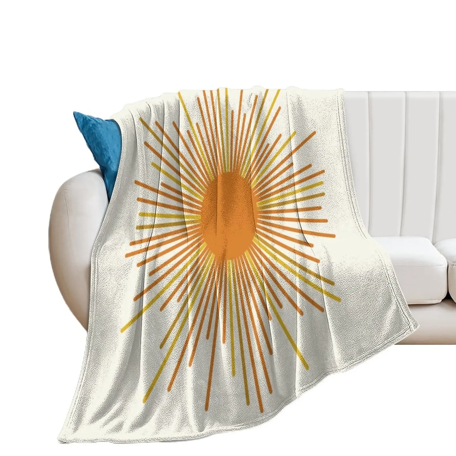 Современное одеяло среднего века Sunburst Sun в оранжевом горчичном и кремовом одеяле