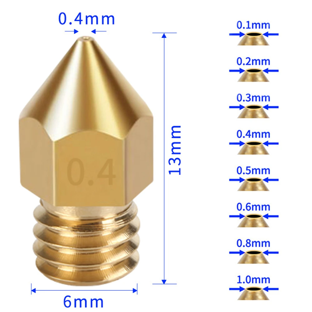Фото Сопла из латуни Creality MK8 0.1/0.2/0.4/0.6/0.8/1 мм для 3D-принтеров CR10, CR10S, Ender-3 №2