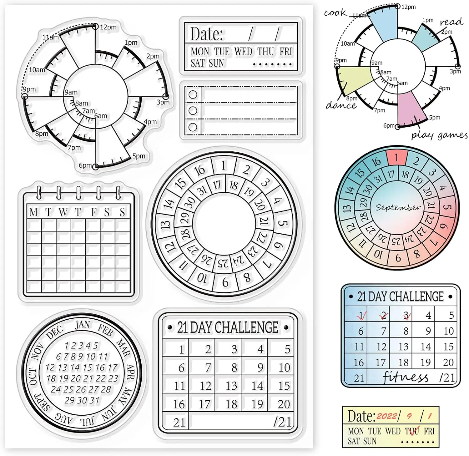 

Прозрачный силиконовый штамп для скрапбука "Таблица записи времени"