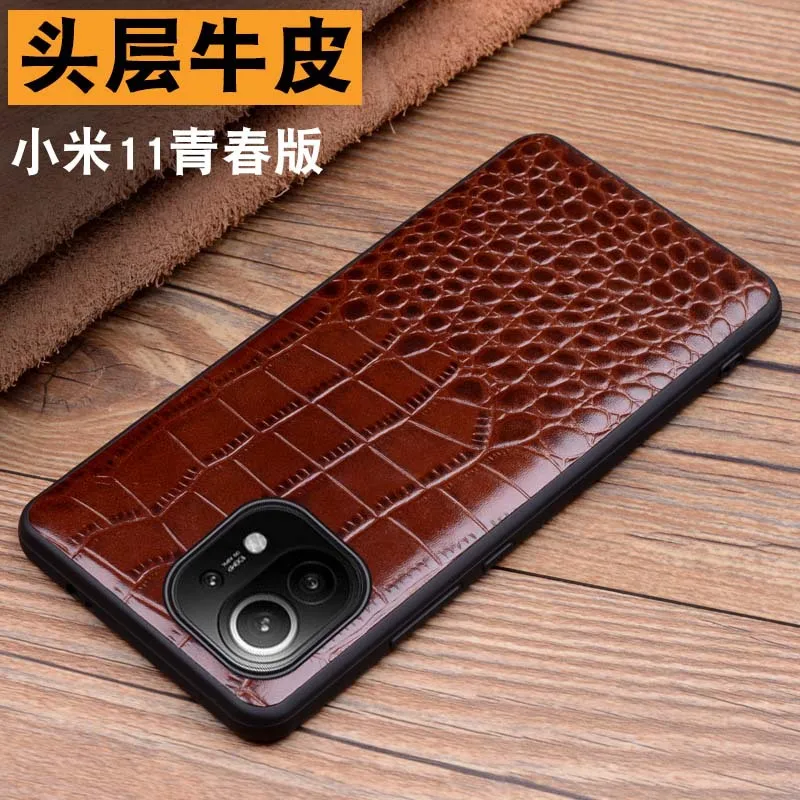 2021 New Luxury Genuine Leather Phone Case For Xiaomi Mi 11 Mi11 Lite Crocodile Grain Luxury Cover
