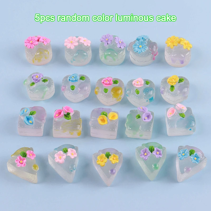 

5Pcs Transparent Luminous Mini Cake Ornaments Resin Cake Model Toy Micro Landscape Decorations