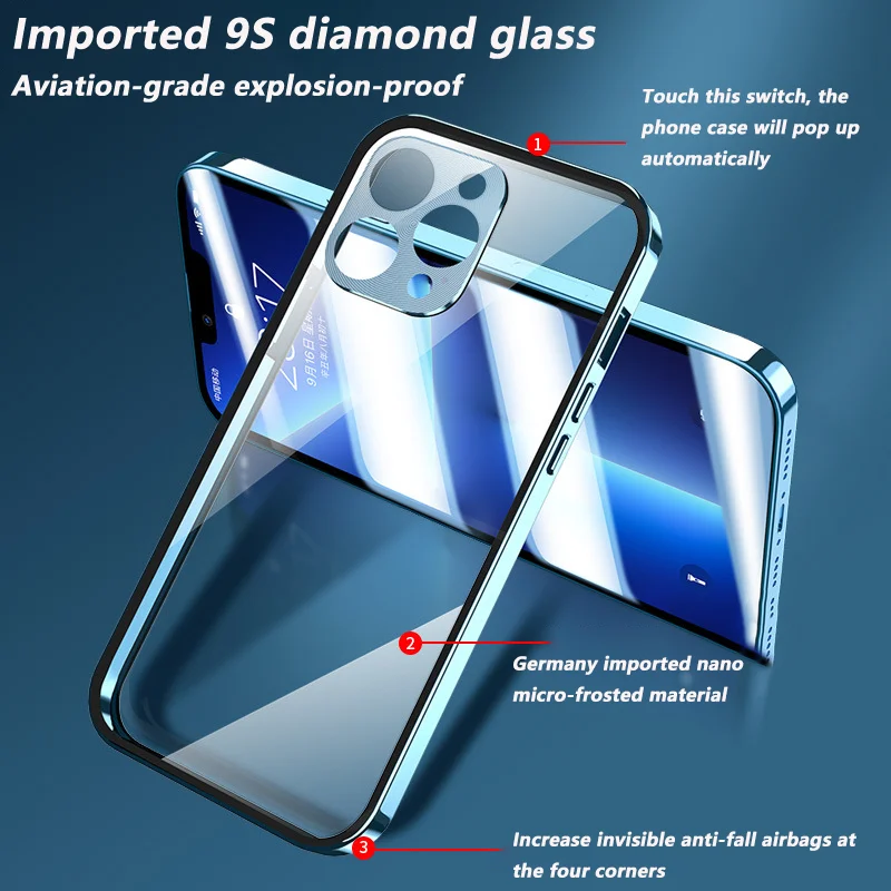 

Новый металлический рамочный Магнитный полноразмерный противоударный стеклянный чехол для телефона подходит для iPhone 13 Pro Max 12 Pro max series