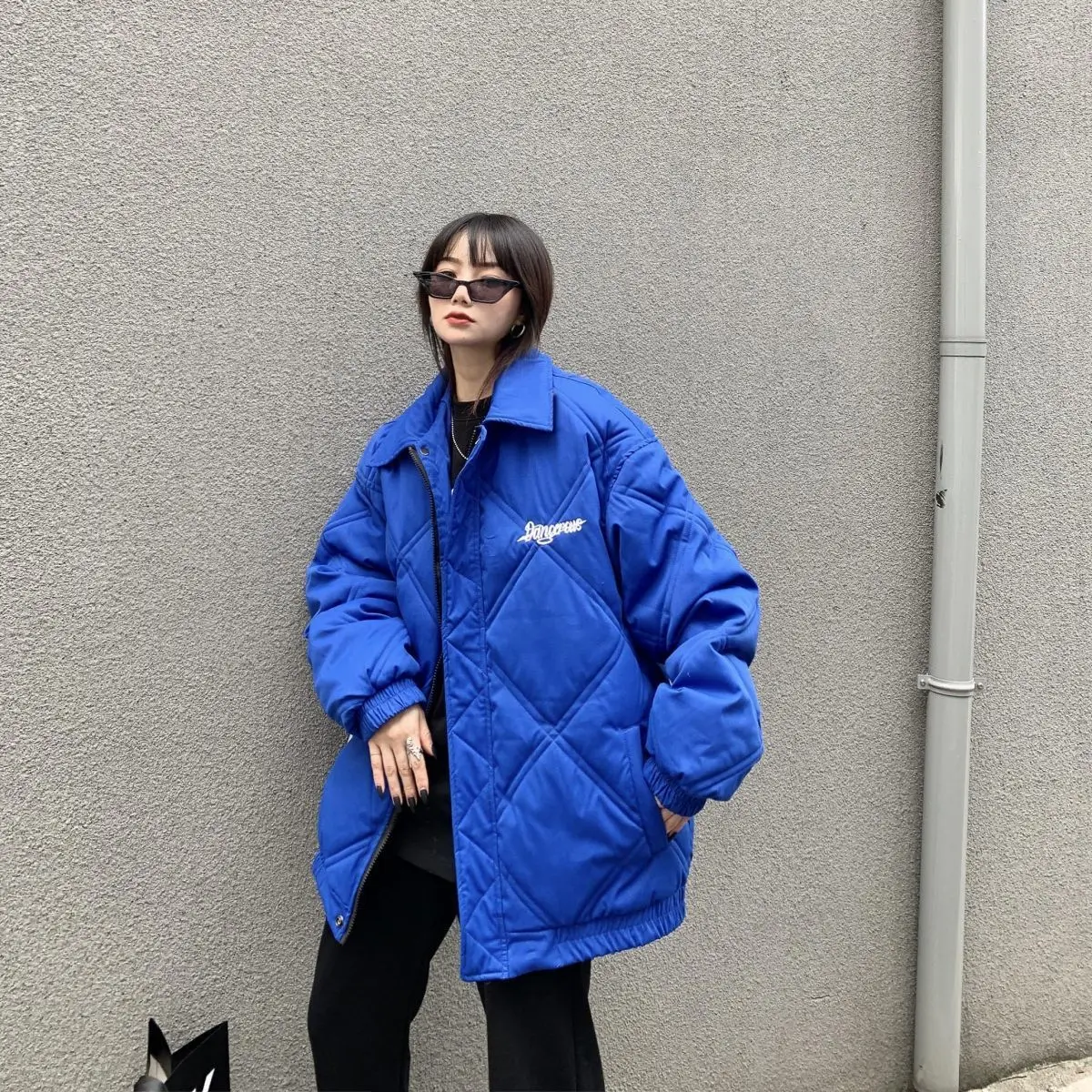 Autumn and Winter New Fashion Trend All-match Casual Cardigan Loose Rhombus Jacket Plus Velvet Thick Thick Warm Top