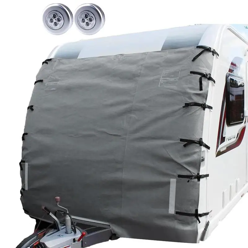 

RV Caravan Front Towing Cover Protector 2LED Dustproof Cover Reflective Strip Light Windshield Cover Waterproof Oxford Cloth