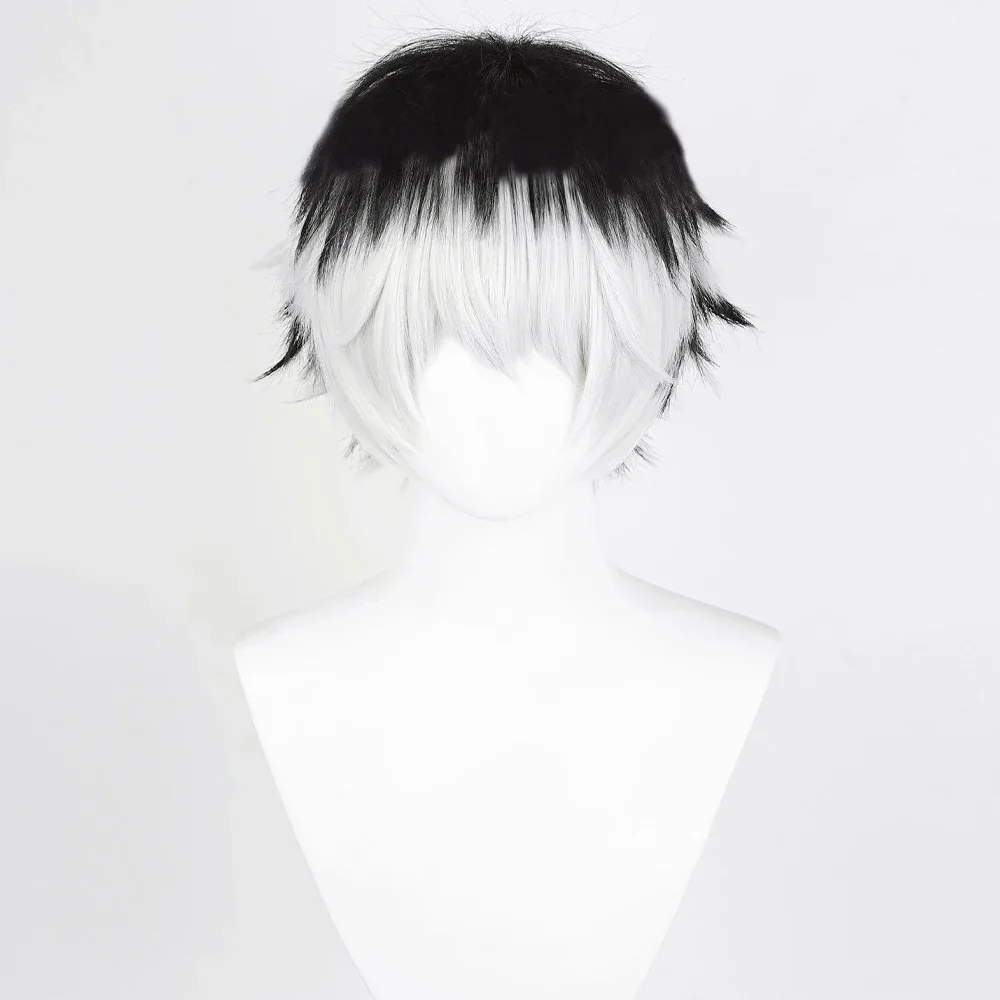 Парик Haikyuu Kotaro Bokuto Синтетические прямые короткие черные белые смешанные Аниме