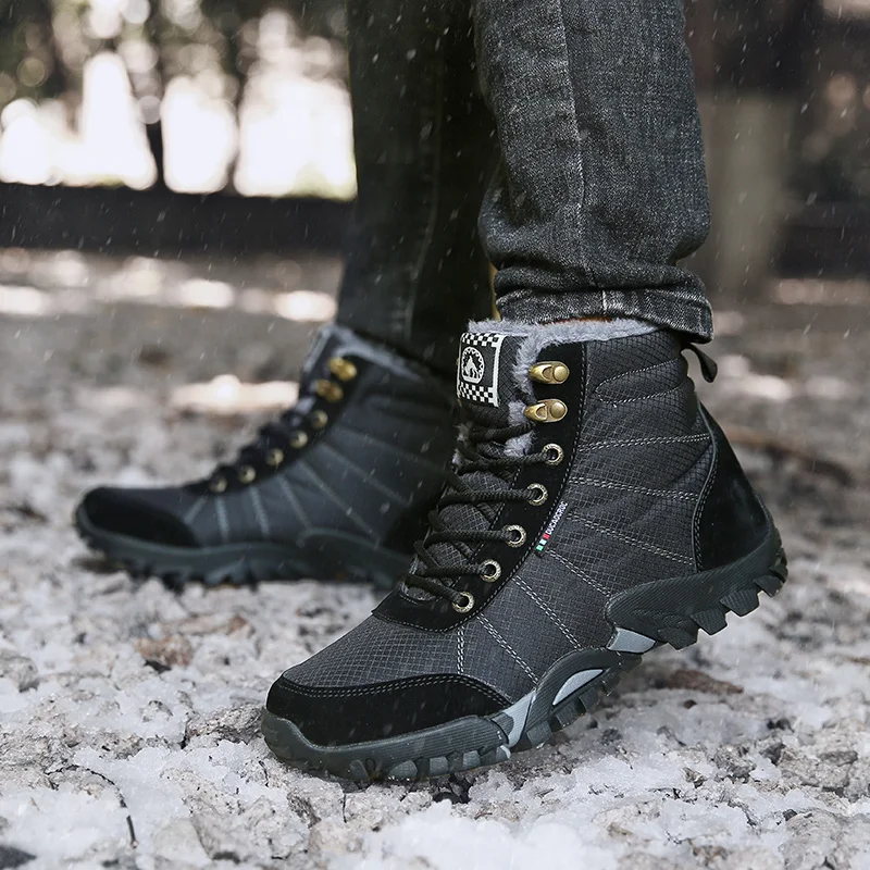 SALUDAS Women Hiking Shoes Men Outdoor Waterproof Warm Hiking Hunting Boots Winter Fur Ankle Boots Motorcycle Boots Sneakers Men