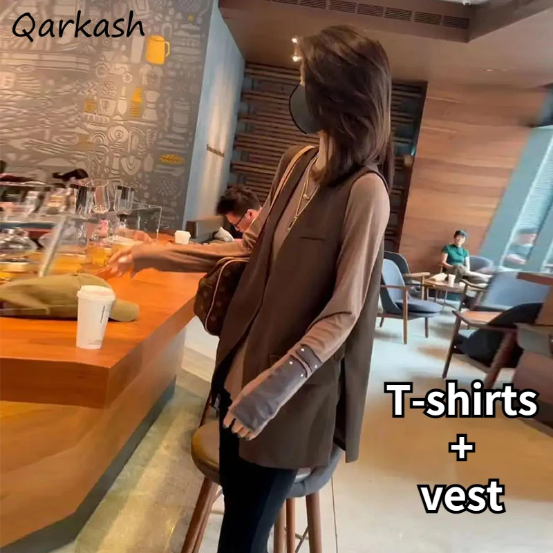 

T-shirts Sets Women M-4XL Elegant Spring 2 Piece Outfit All-match Simple Design Mujer Stylish Ulzzang Vintage Tender Basic Ins
