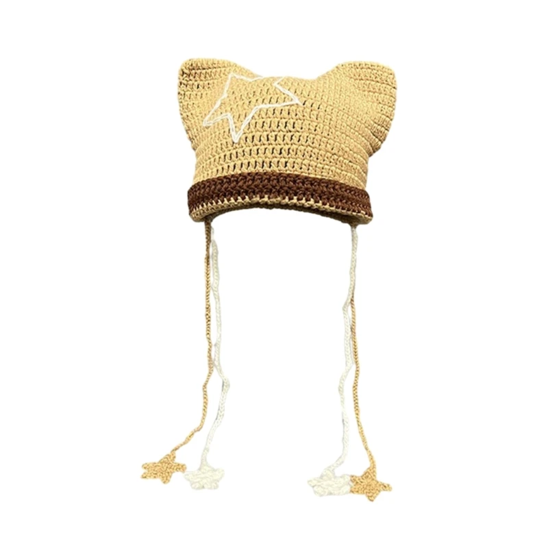 Шапка с кошачьими ушками женская осенне-зимняя вязаная шапка реквизит для