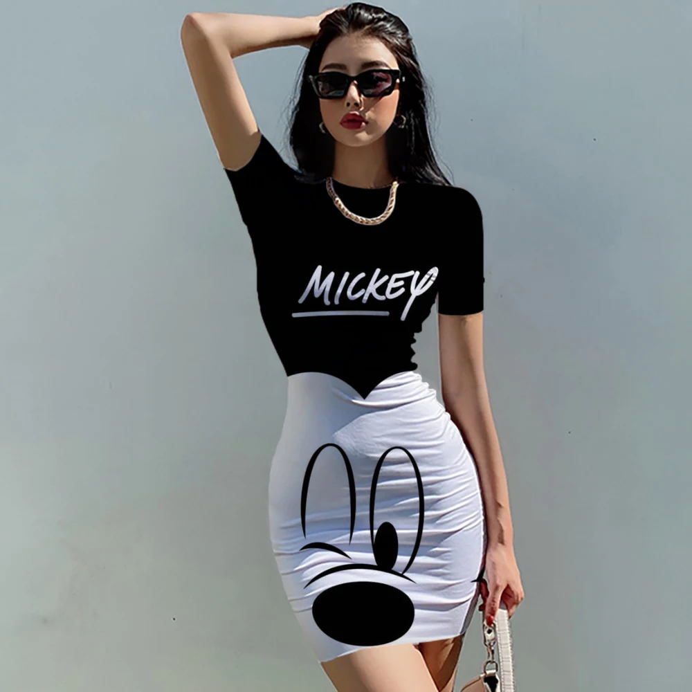 

Casual Skinny Dress New Women Fashion Sexy Stretch Slim Dress Lady Summer Disney Mickey Minnie fun print 3D print Mini Dress