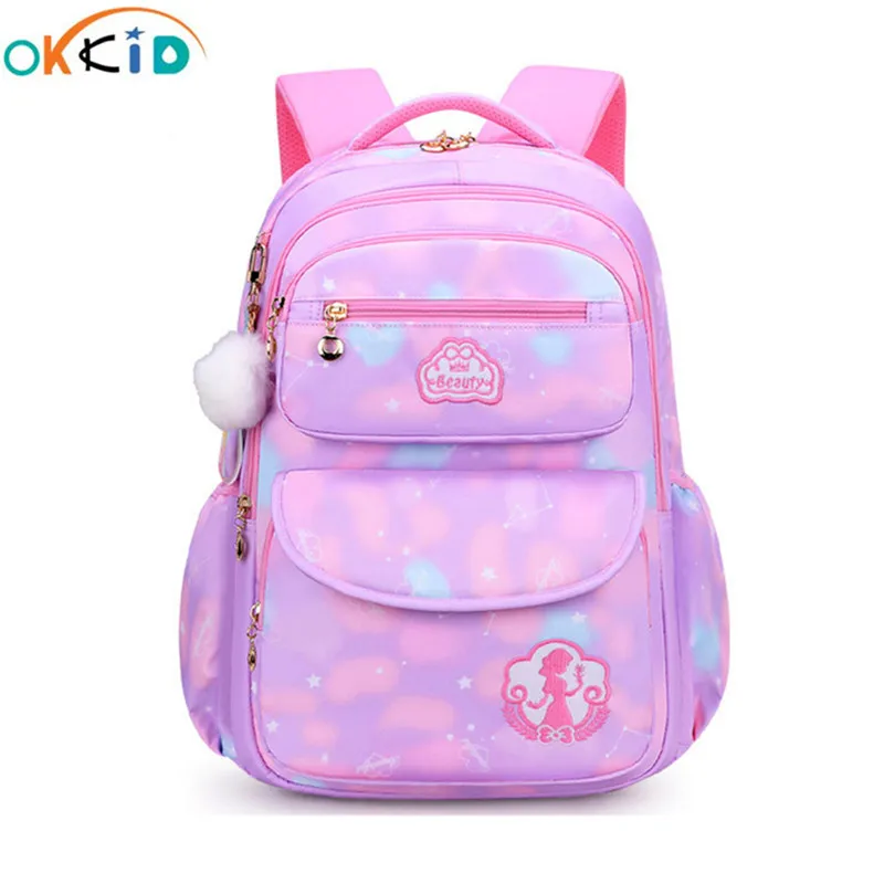 

Школьный рюкзак OKKID для девочек, школьная сумка для детей, рюкзак для начальной школы, сумка на плечо, милый розовый синий фиолетовый Школьны...