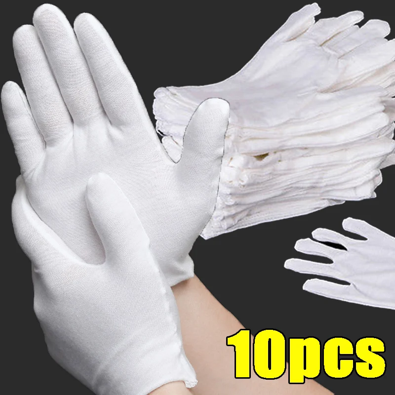 

5 Pairs White Cotton Gloves Simple Waiter's Work Glove Furniture Jewelry Clean Protective High Elasticity Anti Friction Mittens