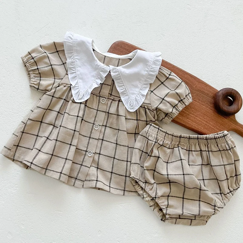 

Baby Girl Clothes Set Summer Toddler Clothing Lapel Short Sleeve Top + Bread Shorts Cute Cotton 2Pcs Outfit Newborn Kids Clothes