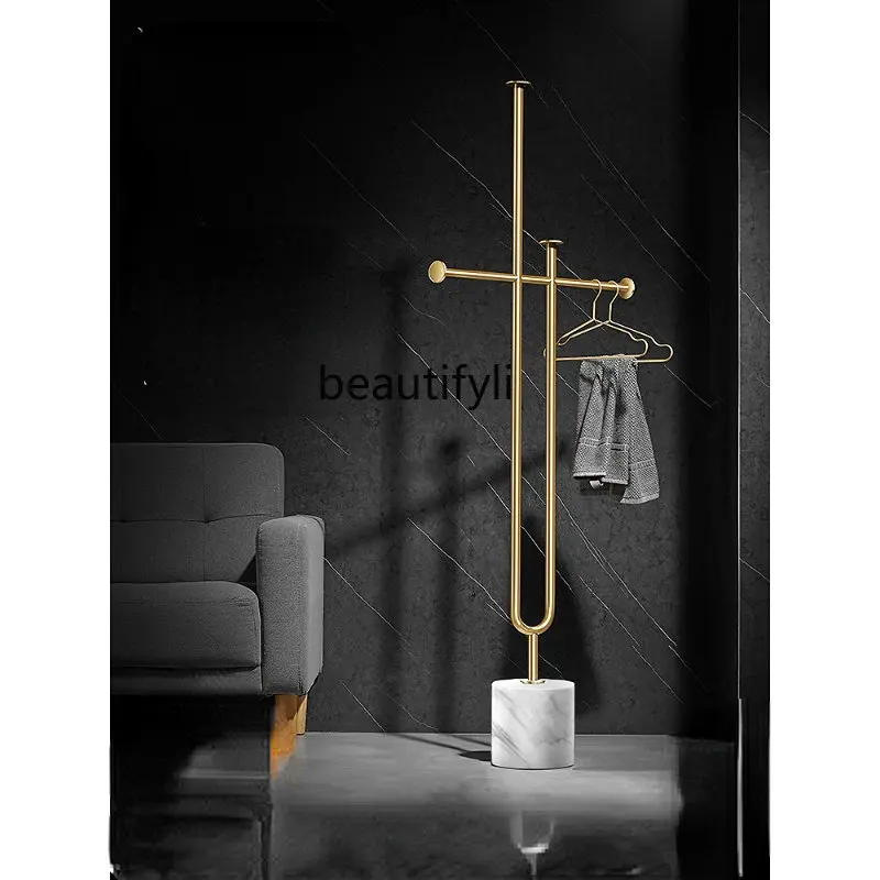 

yj Coat Rack Floor Type Simple and Light Luxury Copper Corner Hook Clothes Rack
