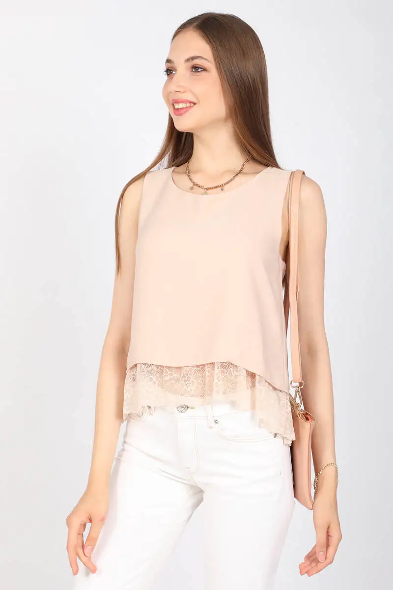 

Women's Beige Lace Detail Bluz
