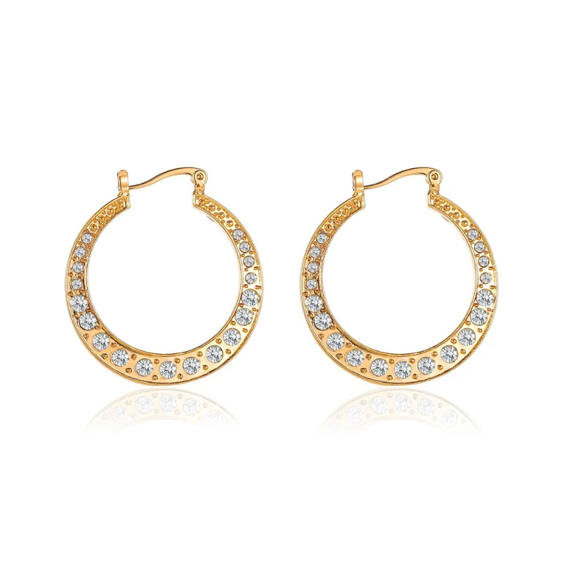 

Set Diamond Hollow Round Hoop Earrings for Women's Wedding Engagement Gold Earrings Charm Women's Temperament Jewelry