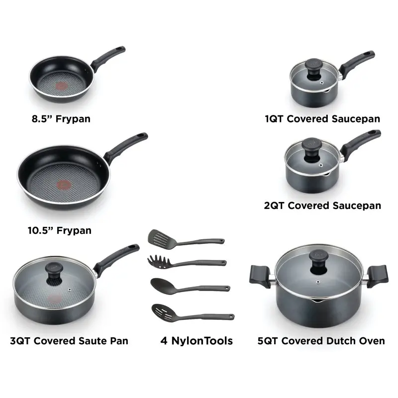 

2023 New NEW & Strain Nonstick Cookware Set, 14 piece Set, Black, Dishwasher Safe Cookware Set Cooking Pots and Pans Set Include