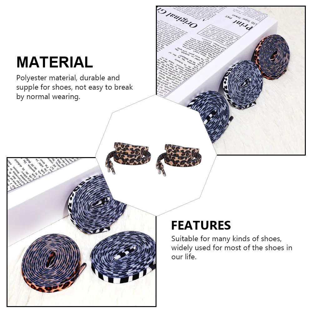 2 Pairs Leopard Lace Shoelaces Sport Accessories Ties Stretch Sneakers Classic Shoes Cool Flat White Fashionable