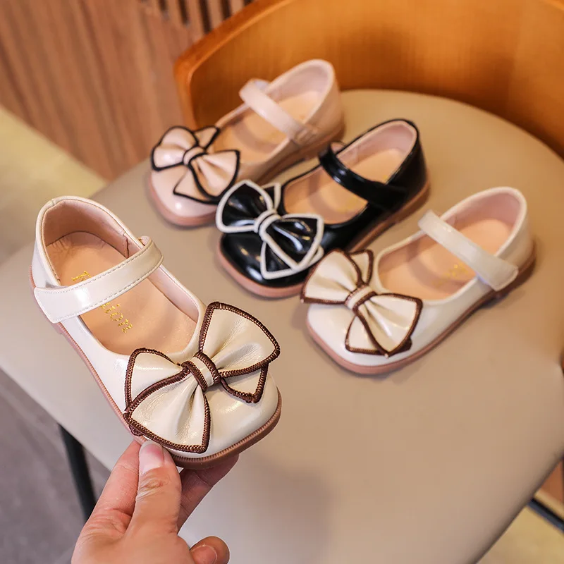 

Girls Princess with Butterfly-knot Shoes 2022 Kids Spring Versatile Hook & Loop Cute Mary Janes Flat Dress Shoes for Party Shows