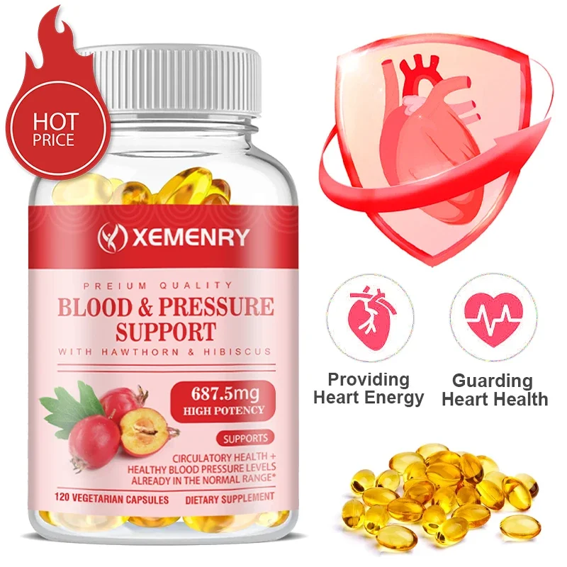 

Blood Pressure Support Supplement with Premium Quality Hawthorn, Hibiscus and Garlic - Supports Cardiovascular and Circulation