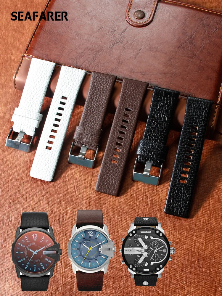 

Genuine Leather Watch Strap for Diesel Male Dz4323 1657 4318 Litchi Pattern Waterproof Sweat-Proof Watch Band 24 26mm Wristband
