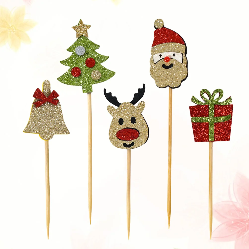 

15PCS Christmas Cupcake Toppers Dessert Decoration Glitter Cupcake Topper Christmas Appetizer Topper