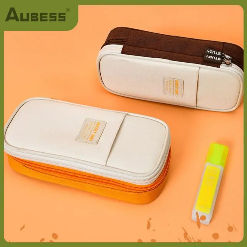 

Холщовые кавайные зеленые чехлы для карандашей высокого качества макарунового цвета однотонная сумка для ручек большой емкости деформиру...