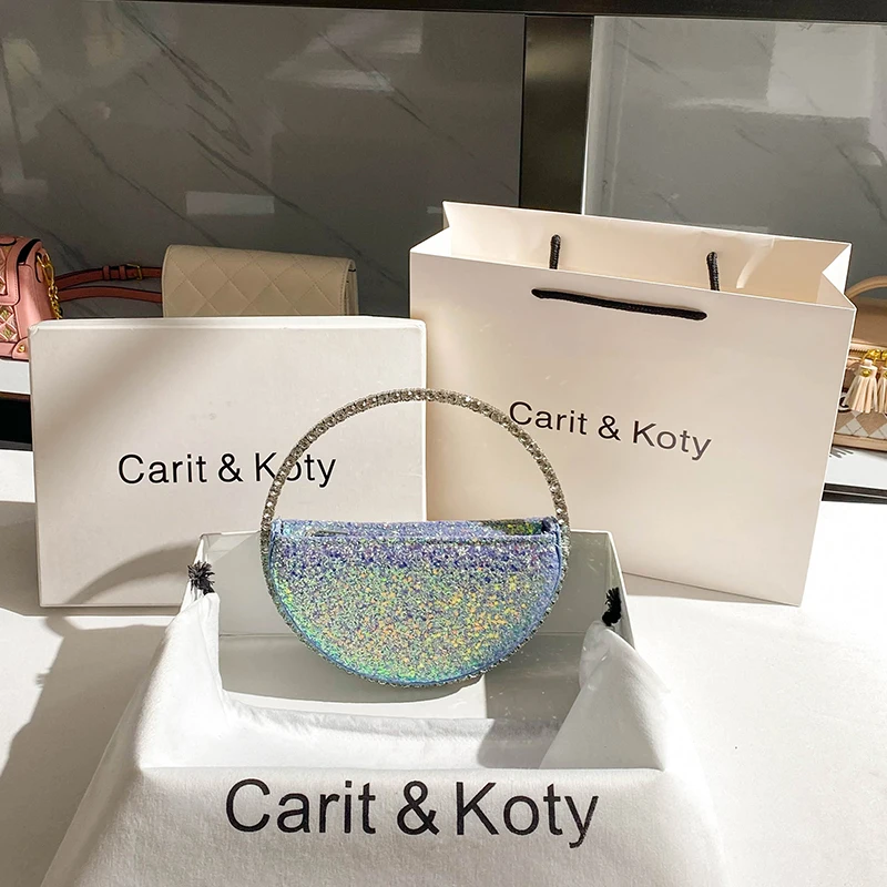 Luxury Designer Diamonds Metal Handle Handbag Glitter Shiny Sequined Evening Bag Wedding Party Clutch Purse Women Shoulder Bag