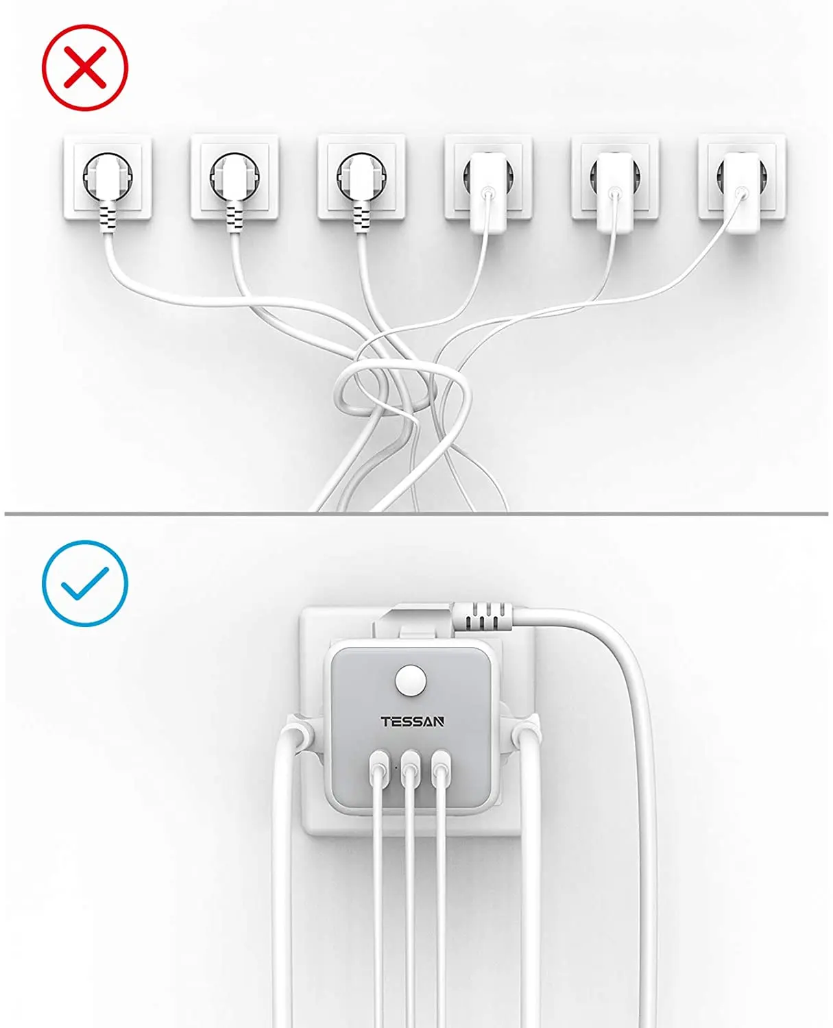 USB-адаптер TESSAN для розетки с 3 USB-портами и выключателем |