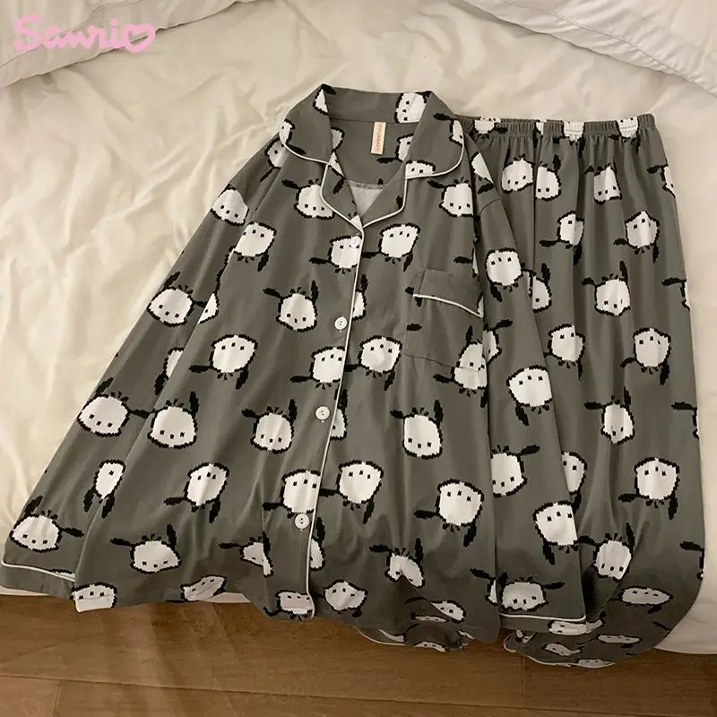 

Kawaii Sanrio Pachacco New Couples Pajamas Spring, Summer and Autumn Cartoon Men and Women Long-sleeved Loose Homewear Suit