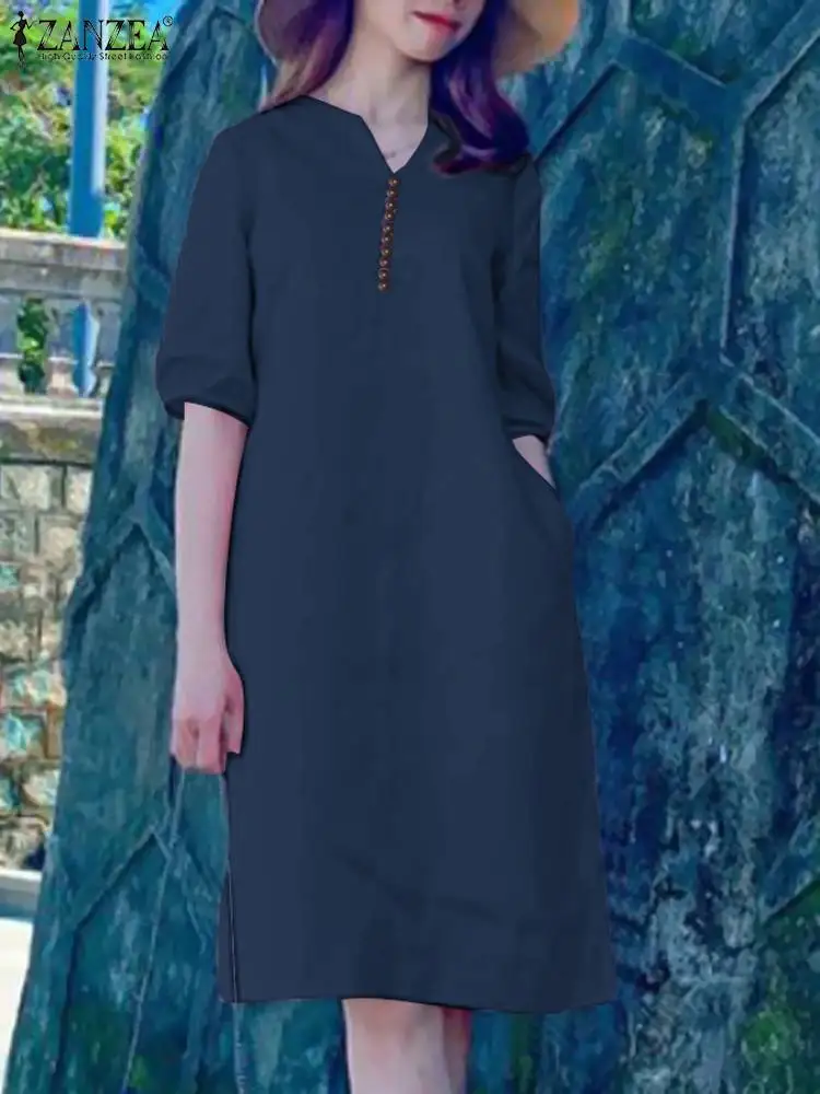 Платье ZANZEA женское средней длины с V-образным вырезом и рукавом до локтя